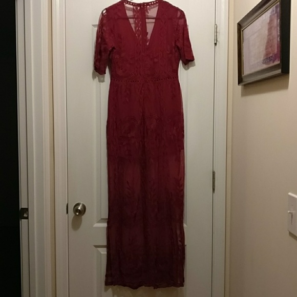 Red Embroidered Lace Maxi Romper - Picture 6 of 8